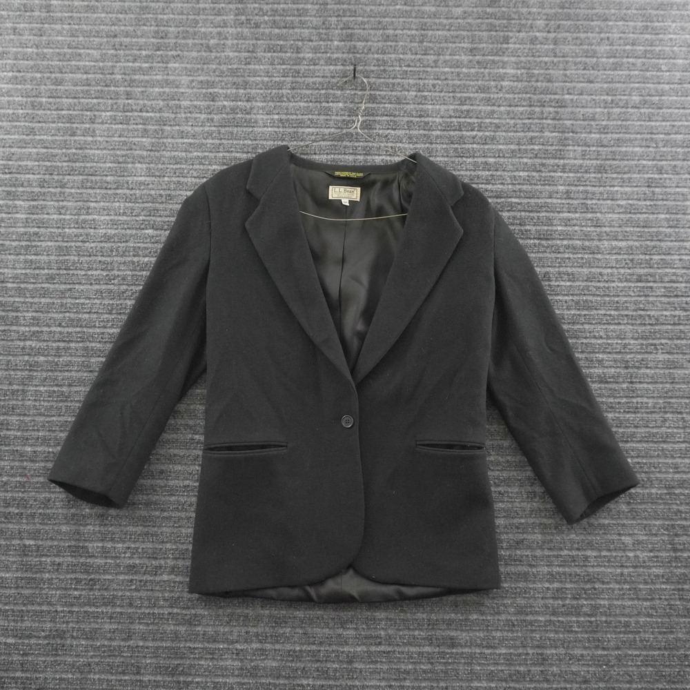 Vintage L.L. Bean Blazer Womens 6P Black Wool Cashmere Blend Single Button USA